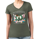 Boston Celtics G-III 4Her by Carl Banks Women's Super-Slim Fit Lightweight Flowers Team Logo Graphic V-Neck T-Shirt Olive - NBA