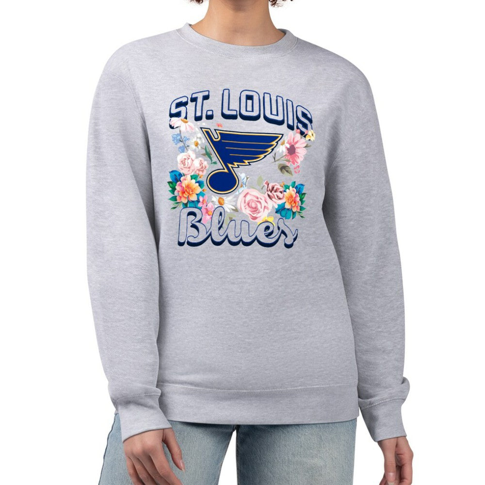St. Louis Blues G-III 4Her by Carl Banks Women's Flower Logo Pullover Sweatshirt - Heather Gray - NHL