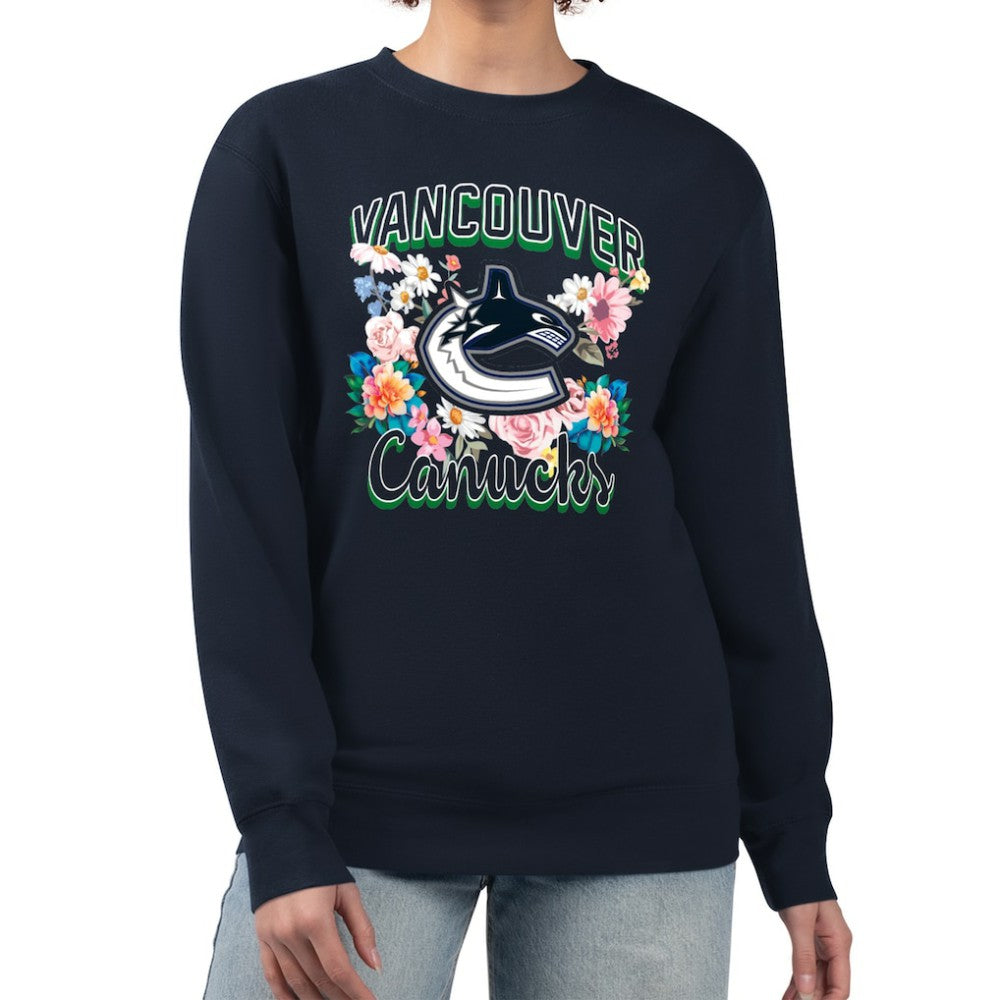 Vancouver Canucks G-III 4Her by Carl Banks Women's Flower Logo Pullover Sweatshirt - Navy - NHL