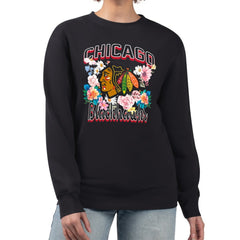 Chicago Blackhawks G-III 4Her by Carl Banks Women's Flower Logo Pullover Sweatshirt - Black - NHL