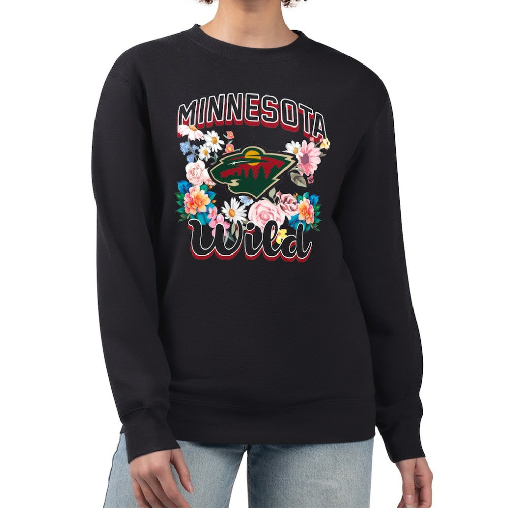 Minnesota Wild G-III 4Her by Carl Banks Women's Flower Logo Pullover Sweatshirt - Black - NHL