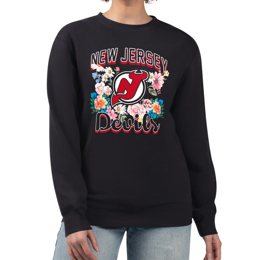 New Jersey Devils G-III 4Her by Carl Banks Women's Flower Logo Pullover Sweatshirt - Black - NHL