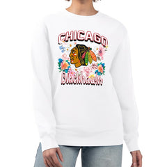 Chicago Blackhawks G-III 4Her by Carl Banks Women's Flower Logo Pullover Sweatshirt - White - NHL