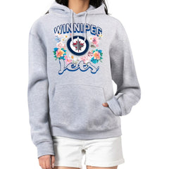 Winnipeg Jets G-III 4Her by Carl Banks Women's Flower Logo Pullover Hoodie - Heather Gray - NHL
