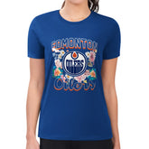 Edmonton Oilers G-III 4Her by Carl Banks Women's Super-Slim Fit Lightweight Flower Logo T-Shirt - Royal - NHL