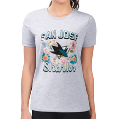 San Jose Sharks G-III 4Her by Carl Banks Women's Super-Slim Fit Lightweight Flower Logo T-Shirt - Heather Gray - NHL