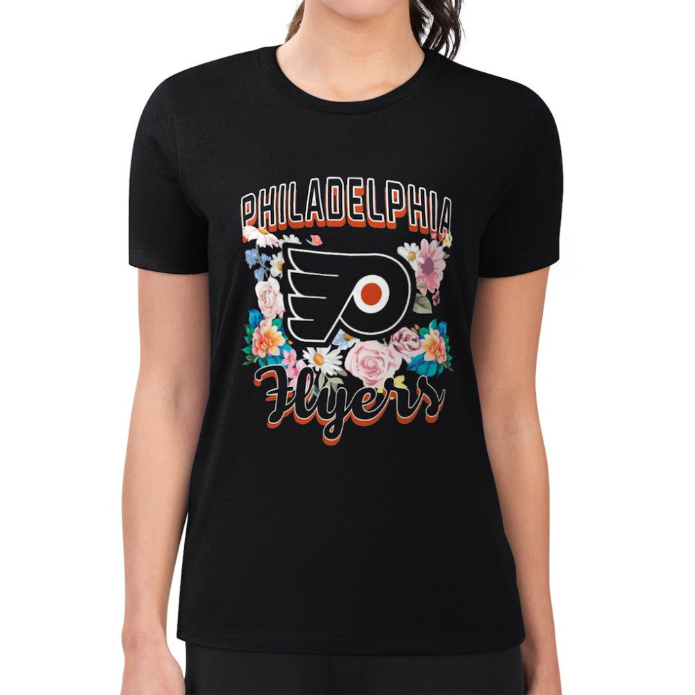 Philadelphia Flyers G-III 4Her by Carl Banks Women's Super-Slim Fit Lightweight Flower Logo T-Shirt - Black - NHL