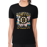 Boston Bruins G-III 4Her by Carl Banks Women's Super-Slim Fit Lightweight Flower Logo T-Shirt - Black - NHL
