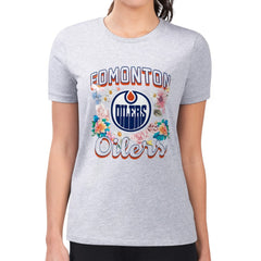 Edmonton Oilers G-III 4Her by Carl Banks Women's Super-Slim Fit Lightweight Flower Logo T-Shirt - Heather Gray - NHL