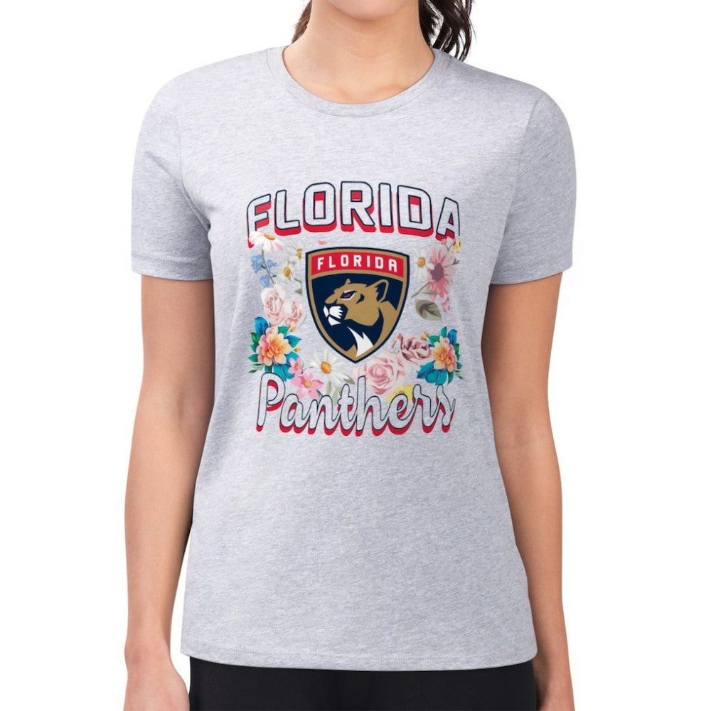 Florida Panthers G-III 4Her by Carl Banks Women's Super-Slim Fit Lightweight Flower Logo T-Shirt - Heather Gray - NHL