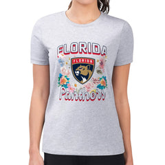 Florida Panthers G-III 4Her by Carl Banks Women's Super-Slim Fit Lightweight Flower Logo T-Shirt - Heather Gray - NHL