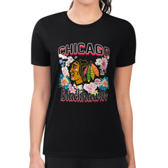 Chicago Blackhawks G-III 4Her by Carl Banks Women's Super-Slim Fit Lightweight Flower Logo T-Shirt - Black - NHL