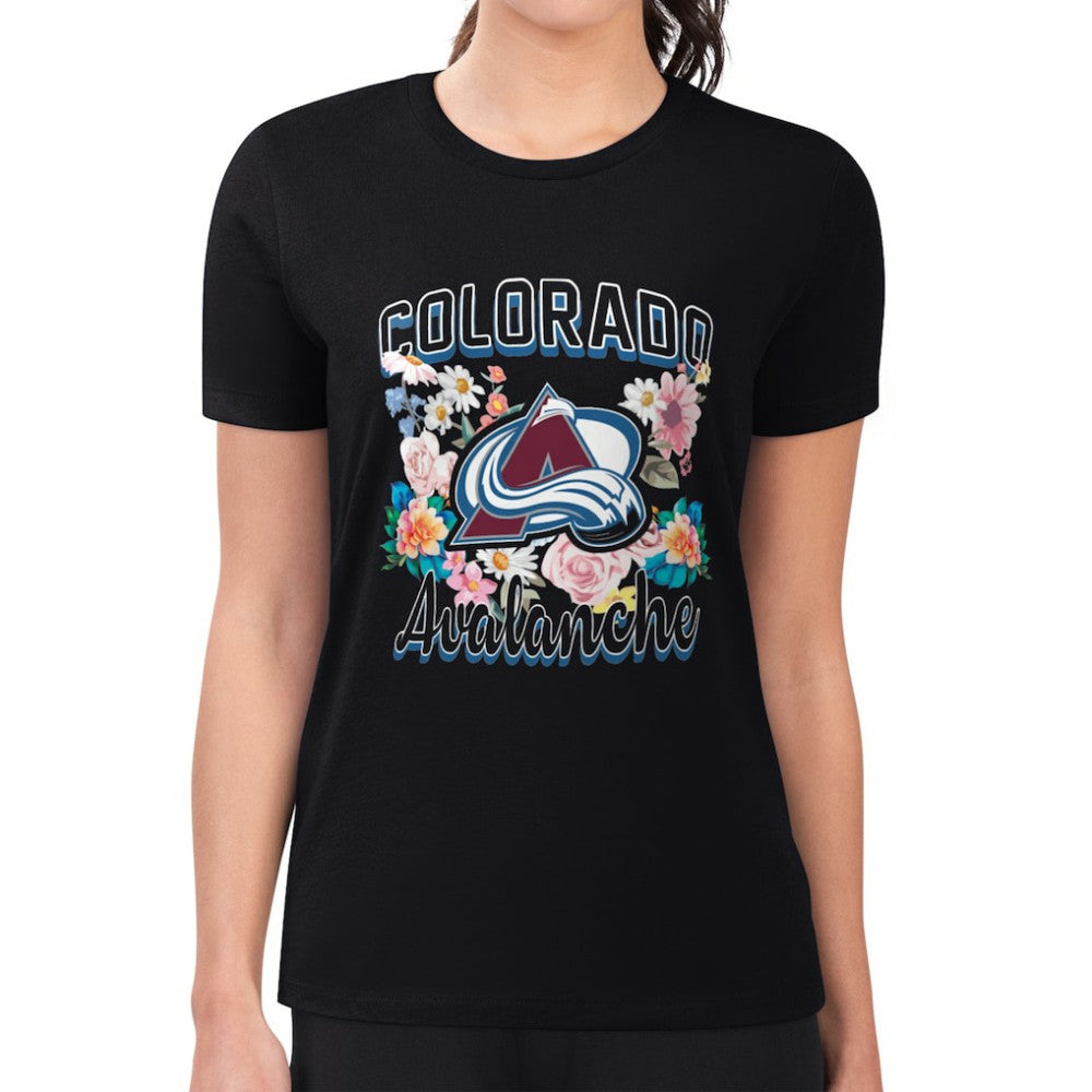 Colorado Avalanche G-III 4Her by Carl Banks Women's Super-Slim Fit Lightweight Flower Logo T-Shirt - Black - NHL