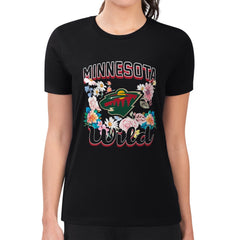 Minnesota Wild G-III 4Her by Carl Banks Women's Super-Slim Fit Lightweight Flower Logo T-Shirt - Black - NHL