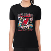 New Jersey Devils G-III 4Her by Carl Banks Women's Super-Slim Fit Lightweight Flower Logo T-Shirt - Black - NHL