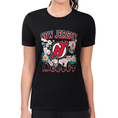 New Jersey Devils G-III 4Her by Carl Banks Women's Super-Slim Fit Lightweight Flower Logo T-Shirt - Black - NHL