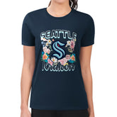 Seattle Kraken G-III 4Her by Carl Banks Women's Super-Slim Fit Lightweight Flower Logo T-Shirt - Navy - NHL