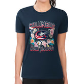 Columbus Blue Jackets G-III 4Her by Carl Banks Women's Super-Slim Fit Lightweight Flower Logo T-Shirt - Navy - NHL