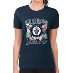 Winnipeg Jets G-III 4Her by Carl Banks Women's Super-Slim Fit Lightweight Flower Logo T-Shirt - Navy - NHL