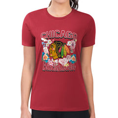 Chicago Blackhawks G-III 4Her by Carl Banks Women's Super-Slim Fit Lightweight Flower Logo T-Shirt - Red - NHL