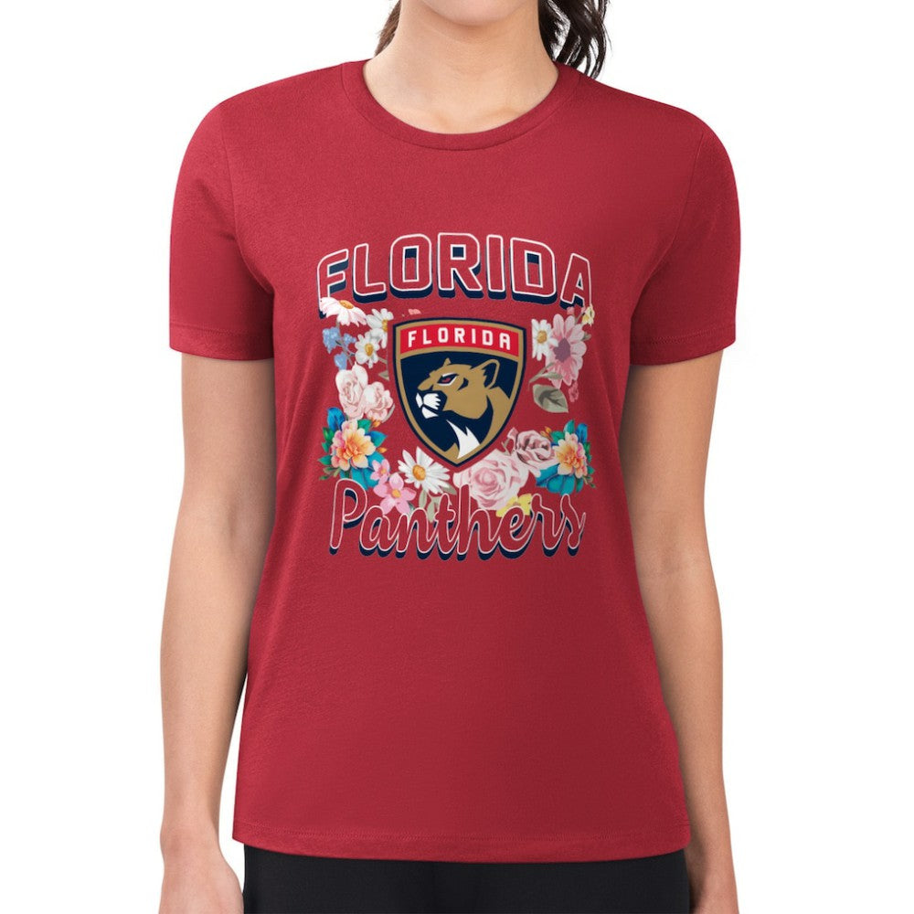 Florida Panthers G-III 4Her by Carl Banks Women's Super-Slim Fit Lightweight Flower Logo T-Shirt - Red - NHL