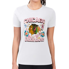 Chicago Blackhawks G-III 4Her by Carl Banks Women's Super-Slim Fit Lightweight Flower Logo T-Shirt - White - NHL