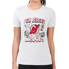 New Jersey Devils G-III 4Her by Carl Banks Women's Super-Slim Fit Lightweight Flower Logo T-Shirt - White - NHL