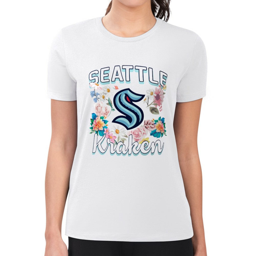 Seattle Kraken G-III 4Her by Carl Banks Women's Super-Slim Fit Lightweight Flower Logo T-Shirt - White - NHL