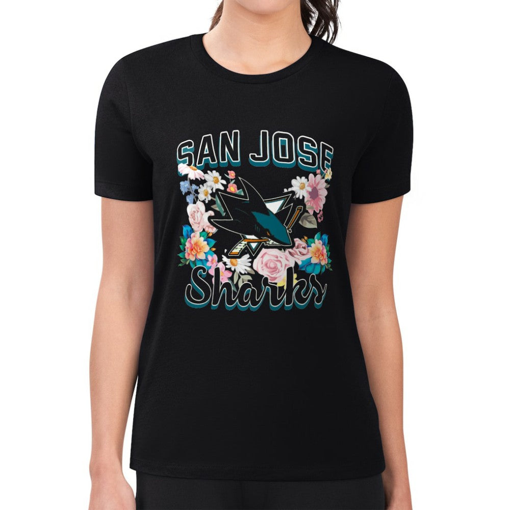 San Jose Sharks G-III 4Her by Carl Banks Women's Super-Slim Fit Lightweight Flower Logo T-Shirt - Black - NHL