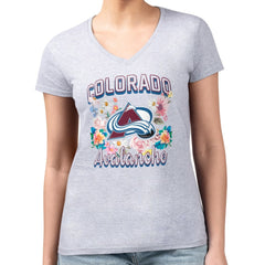 Colorado Avalanche G-III 4Her by Carl Banks Women's Super-Slim Fit Lightweight Flower Logo V-Neck T-Shirt - Heather Gray - NHL