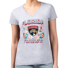 Florida Panthers G-III 4Her by Carl Banks Women's Super-Slim Fit Lightweight Flower Logo V-Neck T-Shirt - Heather Gray - NHL