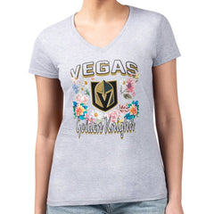 Vegas Golden Knights G-III 4Her by Carl Banks Women's Super-Slim Fit Lightweight Flower Logo V-Neck T-Shirt - Heather Gray - NHL