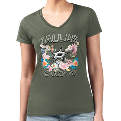 Dallas Stars G-III 4Her by Carl Banks Women's Super-Slim Fit Lightweight Flower Logo V-Neck T-Shirt - Green - NHL