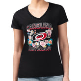 Carolina Hurricanes G-III 4Her by Carl Banks Women's Super-Slim Fit Lightweight Flower Logo V-Neck T-Shirt - Black - NHL