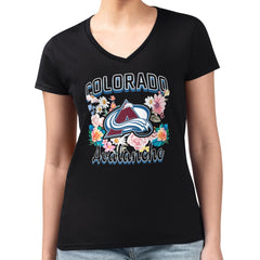 Colorado Avalanche G-III 4Her by Carl Banks Women's Super-Slim Fit Lightweight Flower Logo V-Neck T-Shirt - Black - NHL