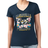 Nashville Predators G-III 4Her by Carl Banks Women's Super-Slim Fit Lightweight Flower Logo V-Neck T-Shirt - Navy - NHL