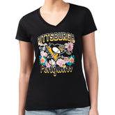 Pittsburgh Penguins G-III 4Her by Carl Banks Women's Super-Slim Fit Lightweight Flower Logo V-Neck T-Shirt - Black - NHL