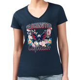 Washington Capitals G-III 4Her by Carl Banks Women's Super-Slim Fit Lightweight Flower Logo V-Neck T-Shirt - Navy - NHL