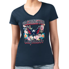 Washington Capitals G-III 4Her by Carl Banks Women's Super-Slim Fit Lightweight Flower Logo V-Neck T-Shirt - Navy - NHL