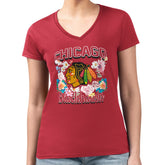 Chicago Blackhawks G-III 4Her by Carl Banks Women's Super-Slim Fit Lightweight Flower Logo V-Neck T-Shirt - Red - NHL