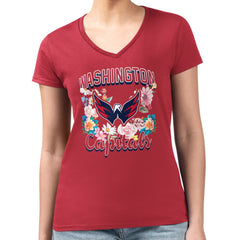 Washington Capitals G-III 4Her by Carl Banks Women's Super-Slim Fit Lightweight Flower Logo V-Neck T-Shirt - Red - NHL