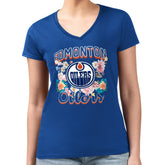 Edmonton Oilers G-III 4Her by Carl Banks Women's Super-Slim Fit Lightweight Flower Logo V-Neck T-Shirt - Royal - NHL