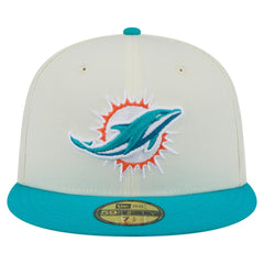 Miami Dolphins New Era Main 59FIFTY Fitted Hat Cream/Aqua | NFL