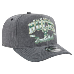 Milwaukee Bucks Throwback Washed Pre-Curved 9FIFTY Snapback Hat Charcoal - NBA