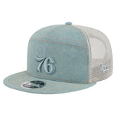 Philadelphia 76ers Adventure Denim Split Panel 9FIFTY Snapback Trucker Hat - NBA