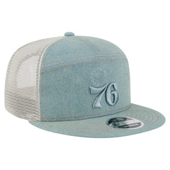 Philadelphia 76ers Adventure Denim Split Panel 9FIFTY Snapback Trucker Hat - NBA