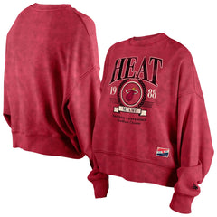Miami Heat Women's Throwback Vintage Enzyme Wash Oversized Boxy Pullover Sweatshirt Red - NBA