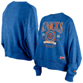 New York Knicks Women's Throwback Vintage Enzyme Wash Oversized Boxy Pullover Sweatshirt Blue - NBA