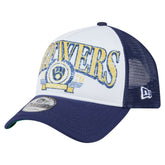 Milwaukee Brewers New Era Distressed 9FORTY A-Frame Adjustable Trucker Hat - MLB