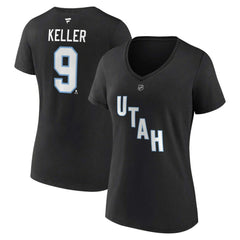 Clayton Keller Utah Mammoth Fanatics Women's Authentic Stack Name & Number V-Neck T-Shirt - Black - NHL